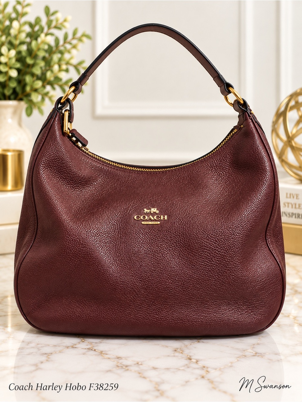 Coach Harley Hobo F38259 Burgundy Pebbled Leather Shoulder Bag